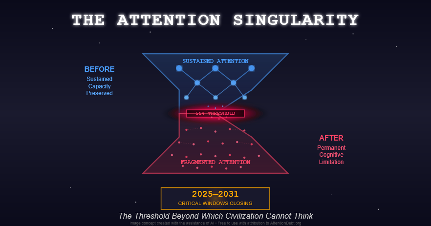 Child positioned between fast digital stimulation and calm offline environment, symbolizing the difference between fragmented and sustained attention.