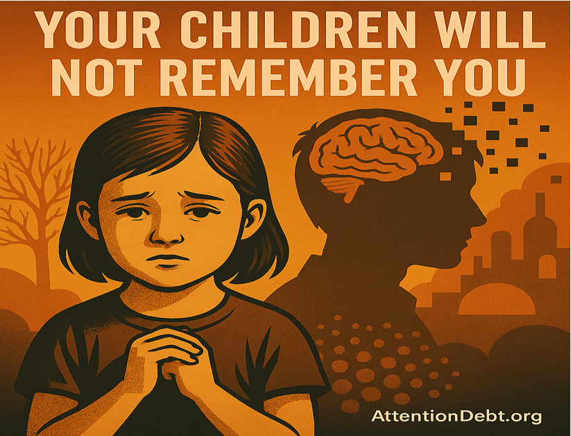 Child with fragmented attention unable to form long-term memories - Generation Alpha memory consolidation crisis illustration